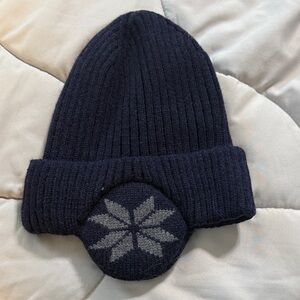 Navy Blue Knit Beanie with Snowflake Design